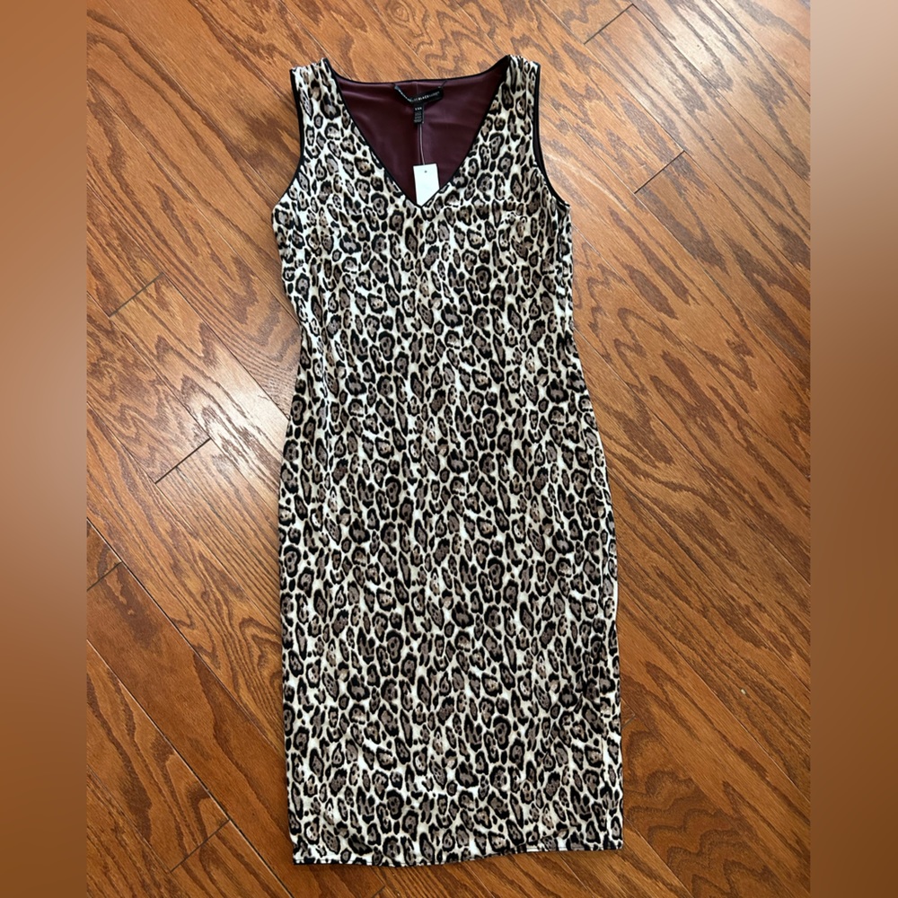 🩷 NWT White House Black Market reversible sheath dress leopard/solid size XXS - Picture 3 of 12